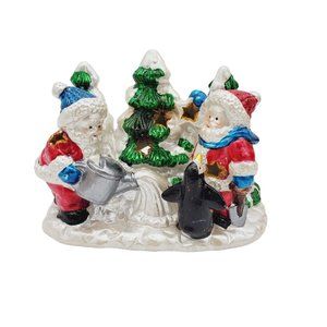 VTG Santa Penguin Ceramic Votive Candle Holder‎ Painted Pearl Metallic Finish